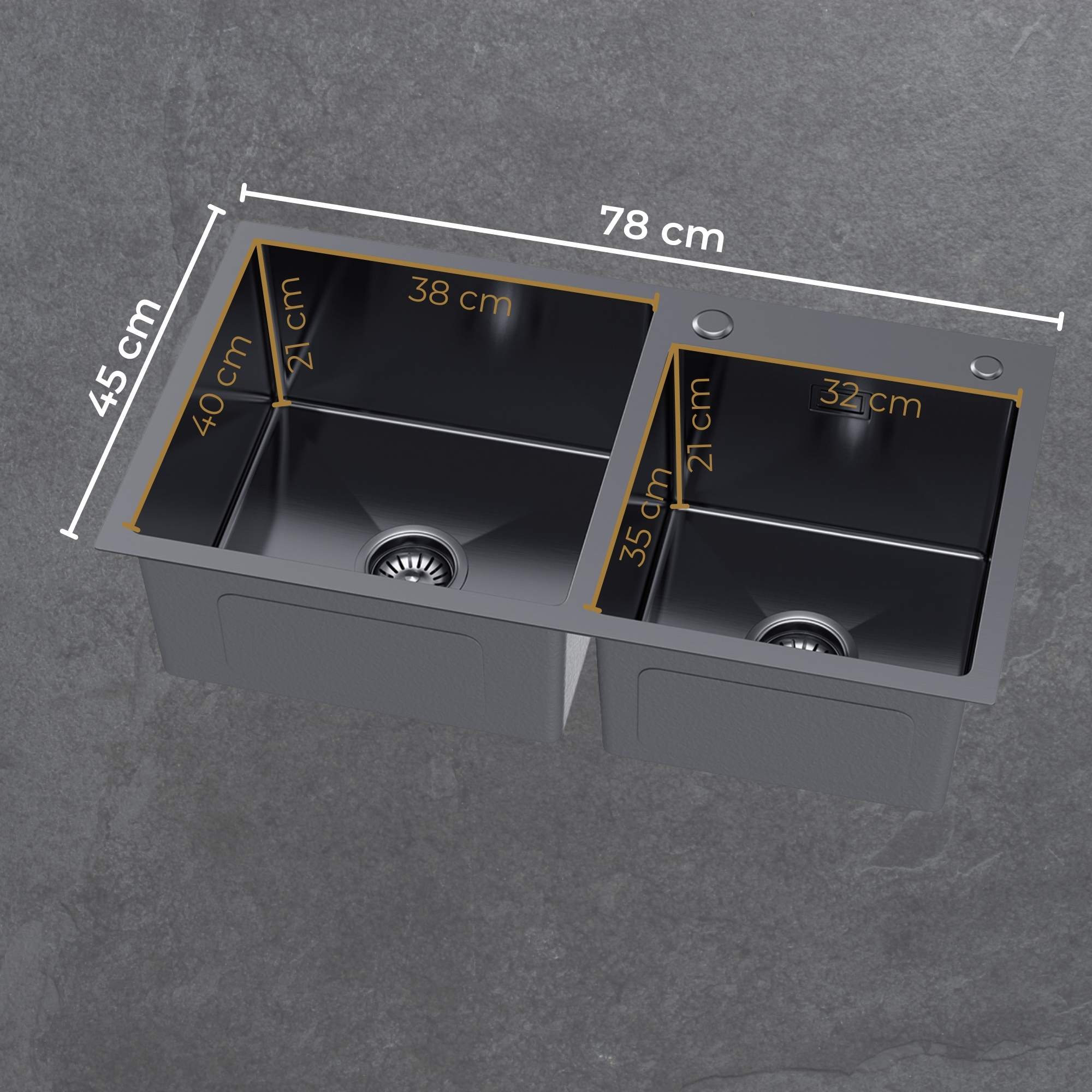 Zlew stalowy jednokomorowy Steel SINK 78 z wymiarowaniem